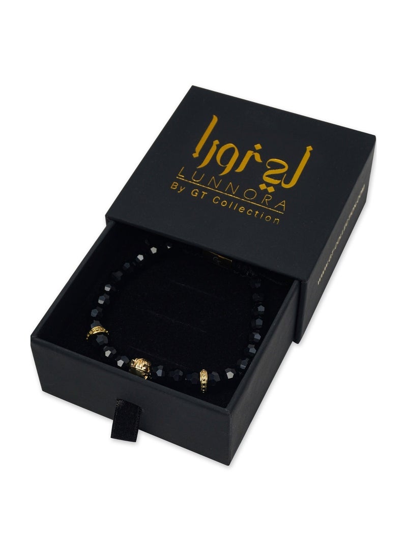Lunnora Black Onyx Natural Stone Bead Bracelet with Golden Arabian Horse – Bracelet for Men, Men’s Bracelet, Gifts for Men, Bracelets for Men – 100% Natural, Adjustable One Size Fits All - Image 5