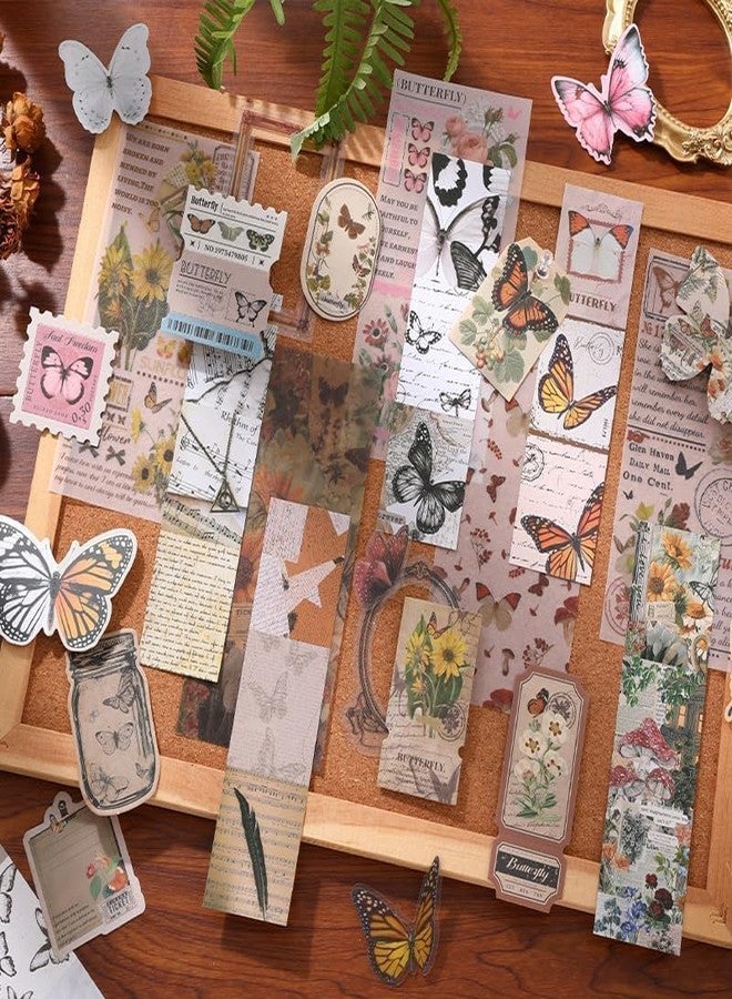 LANLOY A6 Grid Notebook Paper Vintage Aesthetic Scrapbook Kit, Attractive Cover Designs Supplies Kit With Bullet Junk Journal, Stationery Journaling Gift For Girl (Green - Butterfly) - Image 2