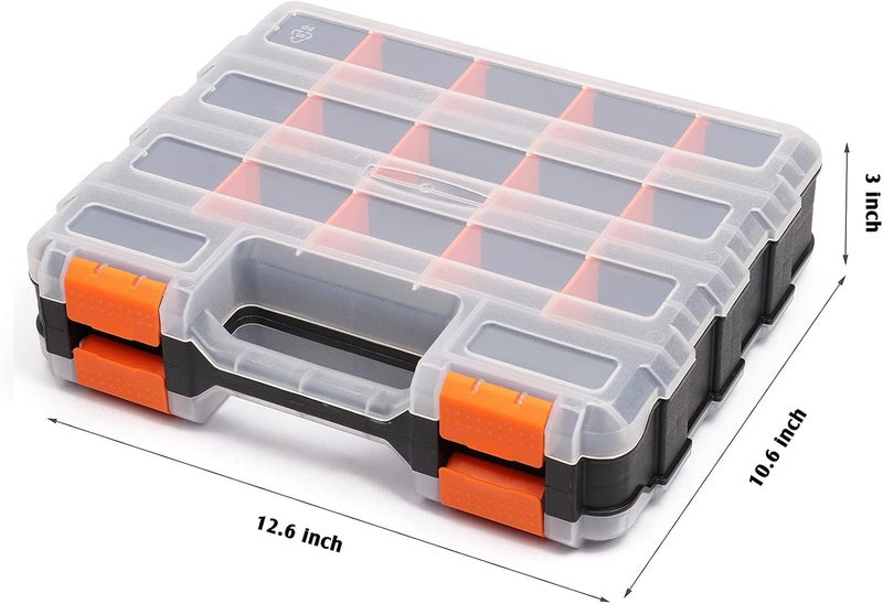 Mayouko Double Side Tools Organizer, Customizable Removable Plastic Dividers, Hardware Box Storage, Excellent for Screws,Nuts,Small Parts, 34-Compartment, Black/Orange,12.6"L x 10.6"W x 3.2"H - Image 3