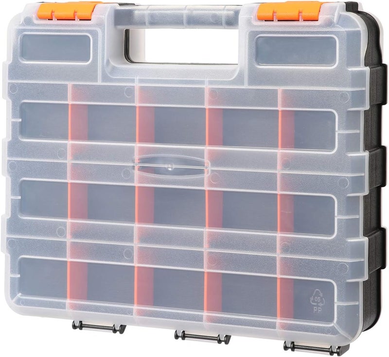 Mayouko Double Side Tools Organizer, Customizable Removable Plastic Dividers, Hardware Box Storage, Excellent for Screws,Nuts,Small Parts, 34-Compartment, Black/Orange,12.6"L x 10.6"W x 3.2"H - Image 2