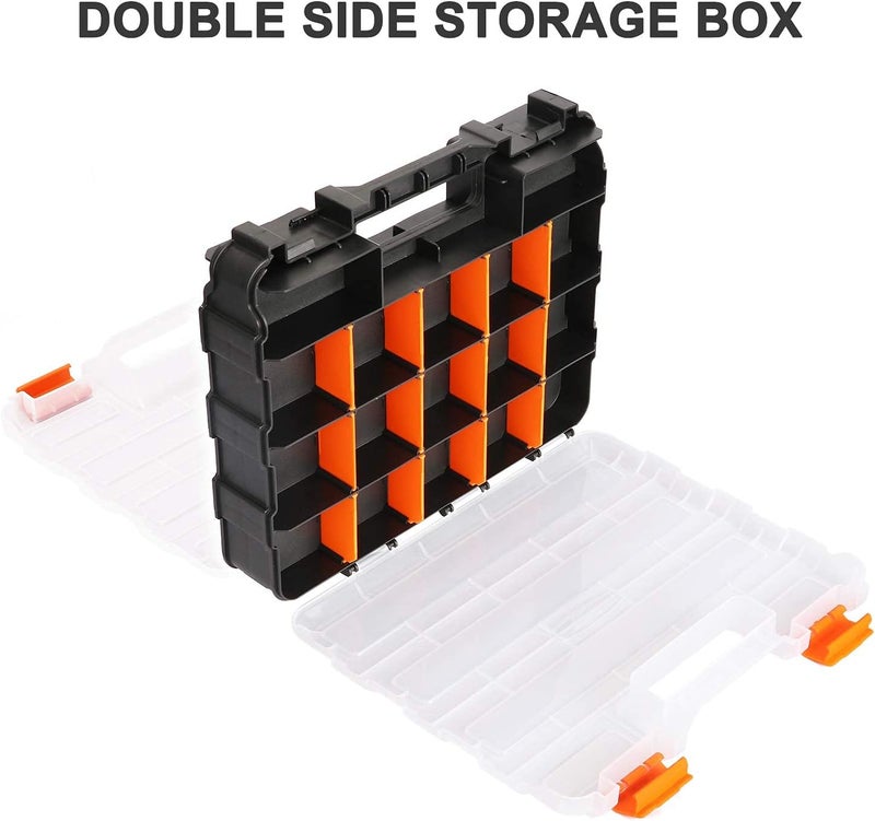 Mayouko Double Side Tools Organizer, Customizable Removable Plastic Dividers, Hardware Box Storage, Excellent for Screws,Nuts,Small Parts, 34-Compartment, Black/Orange,12.6"L x 10.6"W x 3.2"H - Image 5
