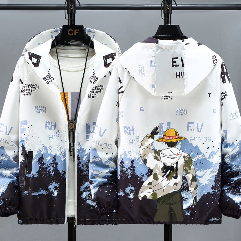 Autumn Student Coat Men'S Printed Fashionable Handsome Jacket Boys Coat Teenager Outerwear - Image 1