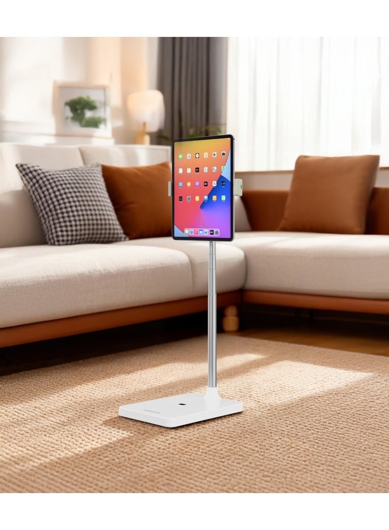 porodo Blue 360° Multifunctional Phone & Tablet Holder with Extendable Pole, Adjustable Height with Telescopic Rod, 270° Rotational Hinge, Horizontal & Vertical, 4"-11" Device Compatibility, Adjustable Viewing Angle, 90° Continuous Hovering, Overhead Stand, Stable & Secure Hold - White - Image 3