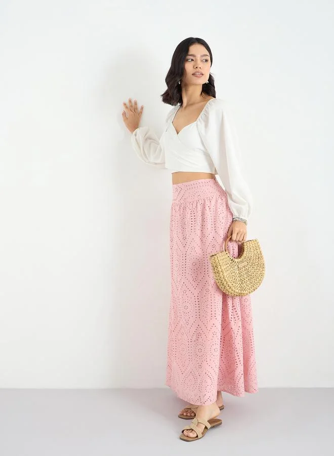 Styli Styli Pink Schiffli Maxi Skirt