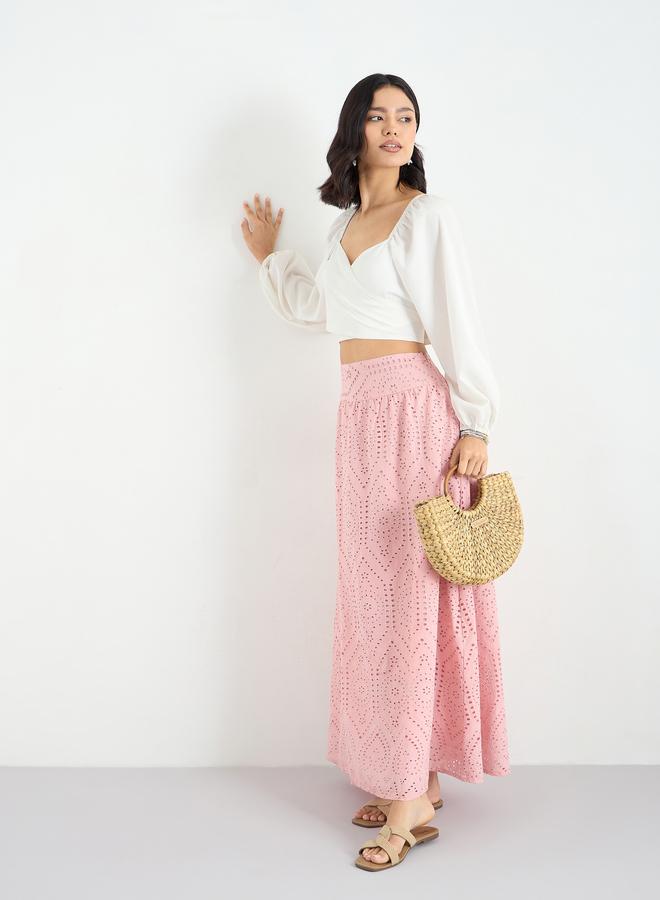 Styli Pink Schiffli Maxi Skirt - Image 2