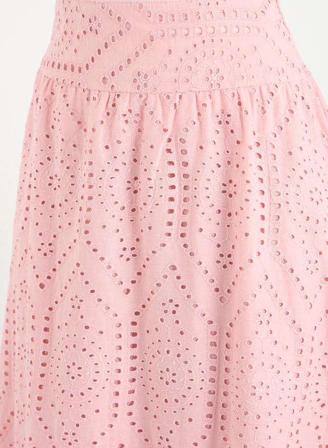 Styli Pink Schiffli Maxi Skirt - Image 4