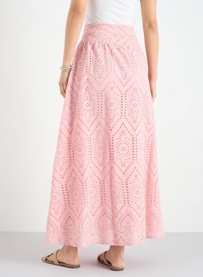 Styli Pink Schiffli Maxi Skirt - Image 5