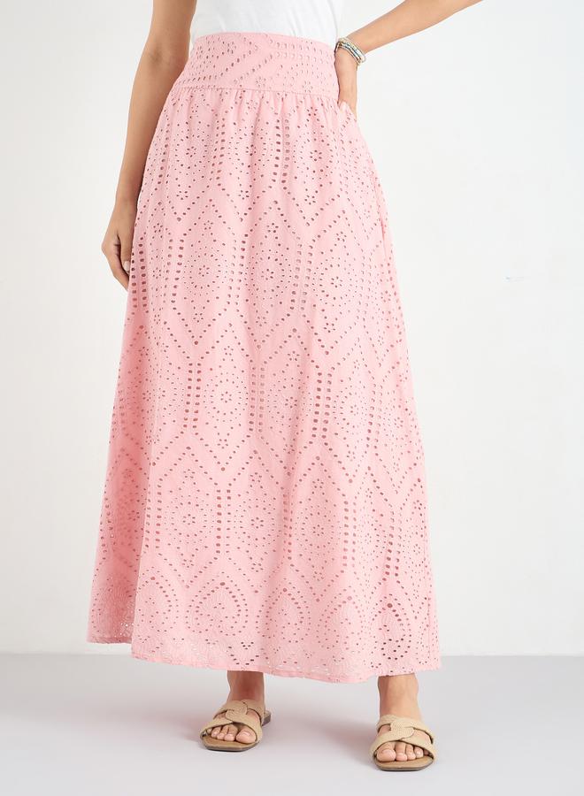 Styli Pink Schiffli Maxi Skirt - Image 3