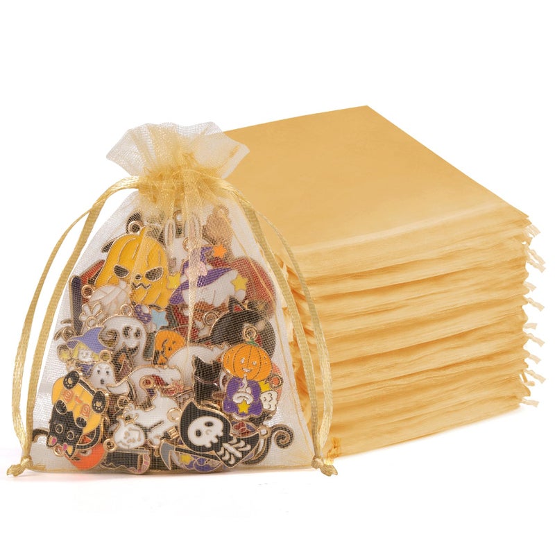 Crweety 50 Pcs 4X6 Inch Gold Organza Bags  Small Mesh Gift Bags Drawtring For Wedding Favor Bridal Shower Party Favor  Luxury Jewelry Pouches For Holiday & Christmas Gift Wrap - Image 1