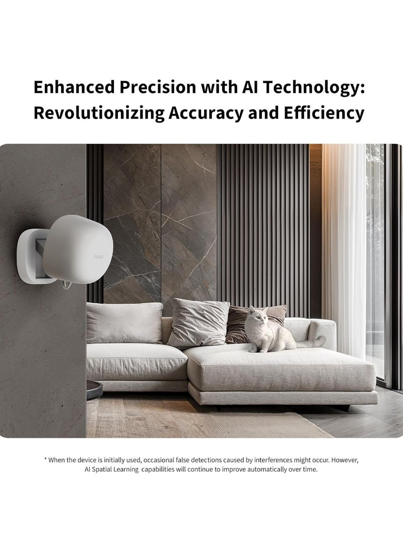 Presence Sensor FP1E with Matter, Zigbee Requires Aqara Zigbee 3.0 HUB, mmWave Radar Wired Motion Sensor, AI Spatial Learning, Supports HomeKit, Alexa, SmartThings-Global version White