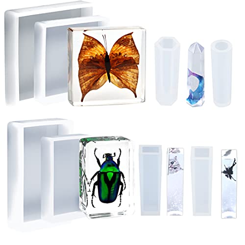 F FYJS 8PCS Resin Molds Silicone Kit,Epoxy Resin Casting Molds Square Pendant Molds,Epoxy Mold for Resin Jewelry, Paperweight, Diorama,Dried Flower Leaf, Insect Specimen - Image 1