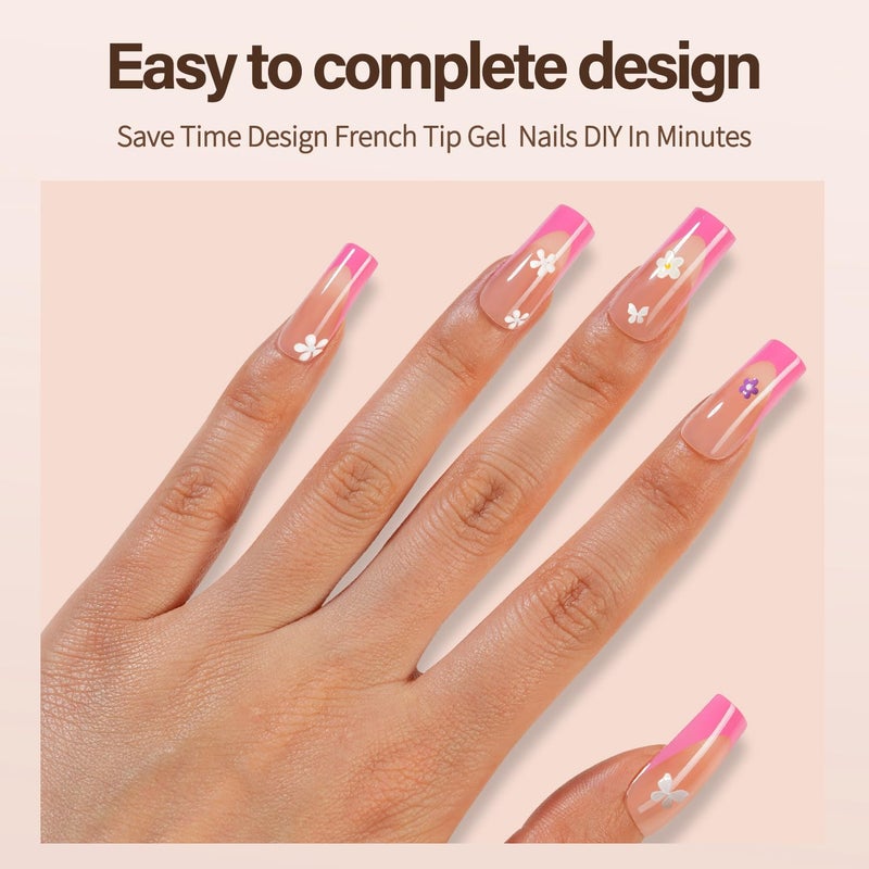 VANSIHO 150Pcs French Gel Nail Tips, Vansiho Long Square Nail Tips, Pink Pre-French Tips Press on Nails, Soak Off Soft Gel Acrylic Fake Nails for Nail Art DIY 15 Sizes - Image 3