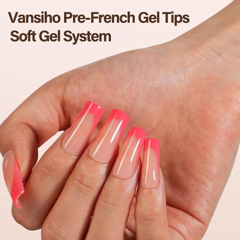 VANSIHO 150Pcs French Gel Nail Tips, Vansiho Long Square Nail Tips, Pink Pre-French Tips Press on Nails, Soak Off Soft Gel Acrylic Fake Nails for Nail Art DIY 15 Sizes - Image 2
