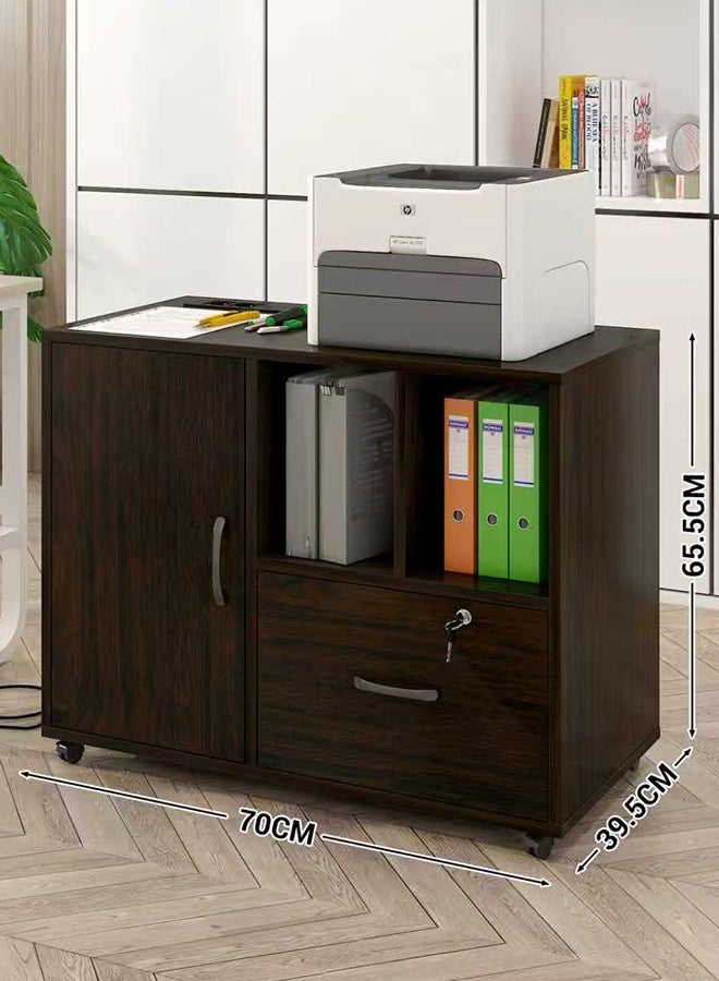 JCB CHIC Movable Filing Cabinet With 1 Drawer and 1 Door ，Wood Storage Cabinet With Charging Station，Floor Document Cabine Office Cabinet with Rolling Wheel Printer Stand and Open  Storage Shelves, for Home Office - Image 2