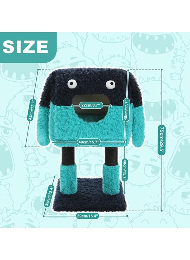 اليسا شجرة قطط على شكل وحش، عمود خدش للقطط 2 في 1 مع شقة كبيرة مريحة، برج قطط بتصميم فني مع سرير ناعم قابل للإزالة للقطط الداخلية (أزرق، متوسط) - Image 2