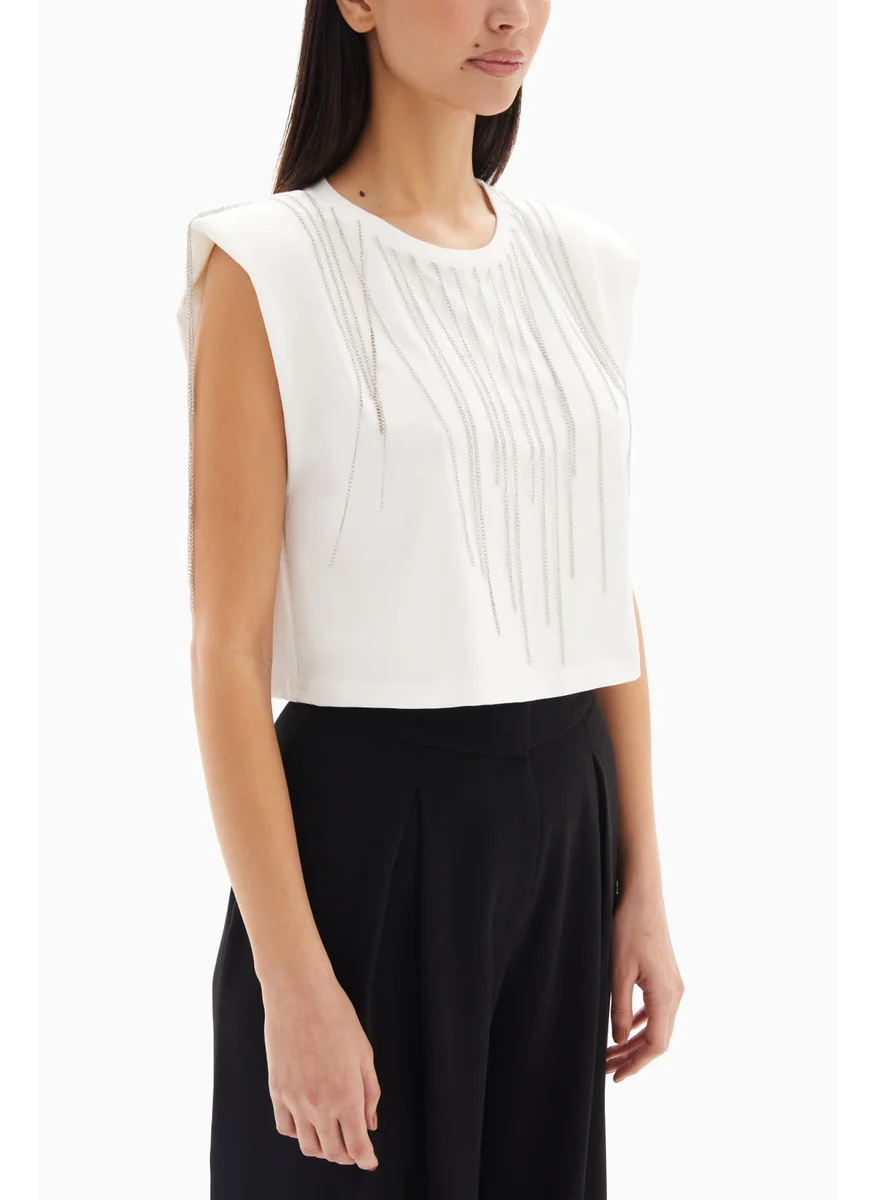 وي كرييت White Sleeveless Cropped Top By WECRE8