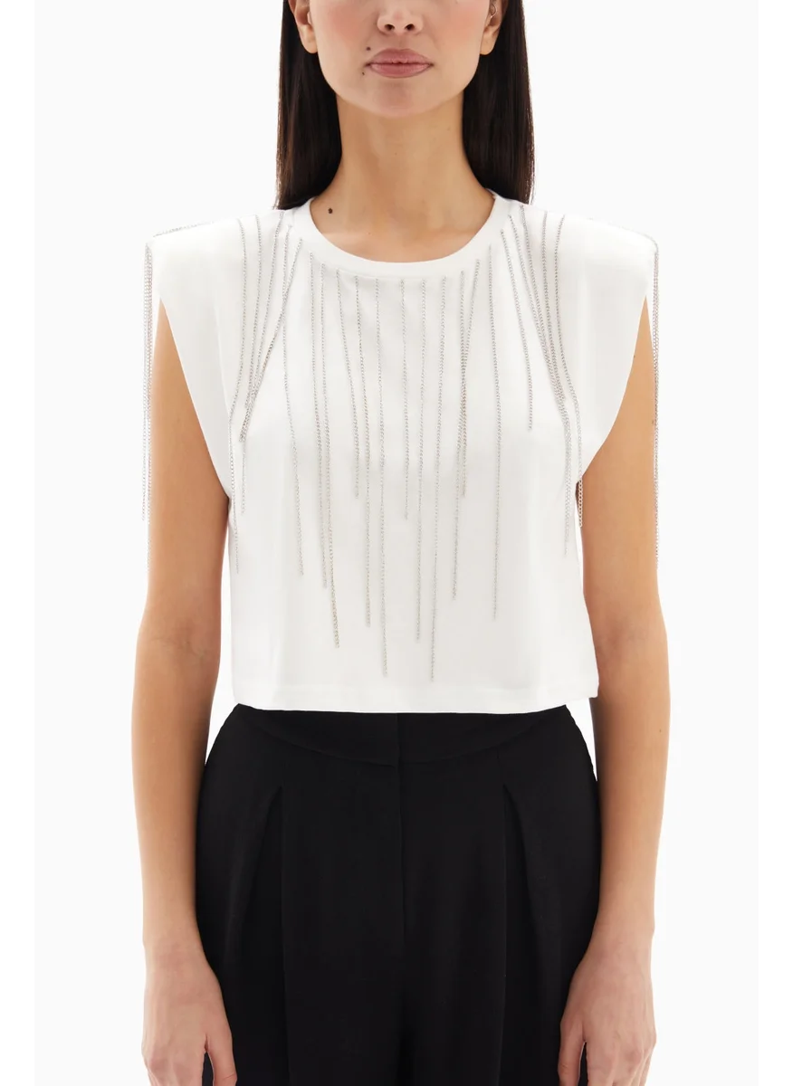 وي كرييت White Sleeveless Cropped Top By WECRE8