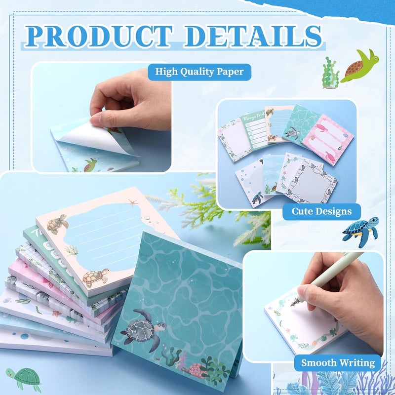 Saypacck 9 Pads Turtle Sticky Notes 3x3 Inch Cute Self Stick Notepads Notes Adhesive Memo Pad Office Decor Gifts for Students School Teacher Meeting Office Supplies - Image 3