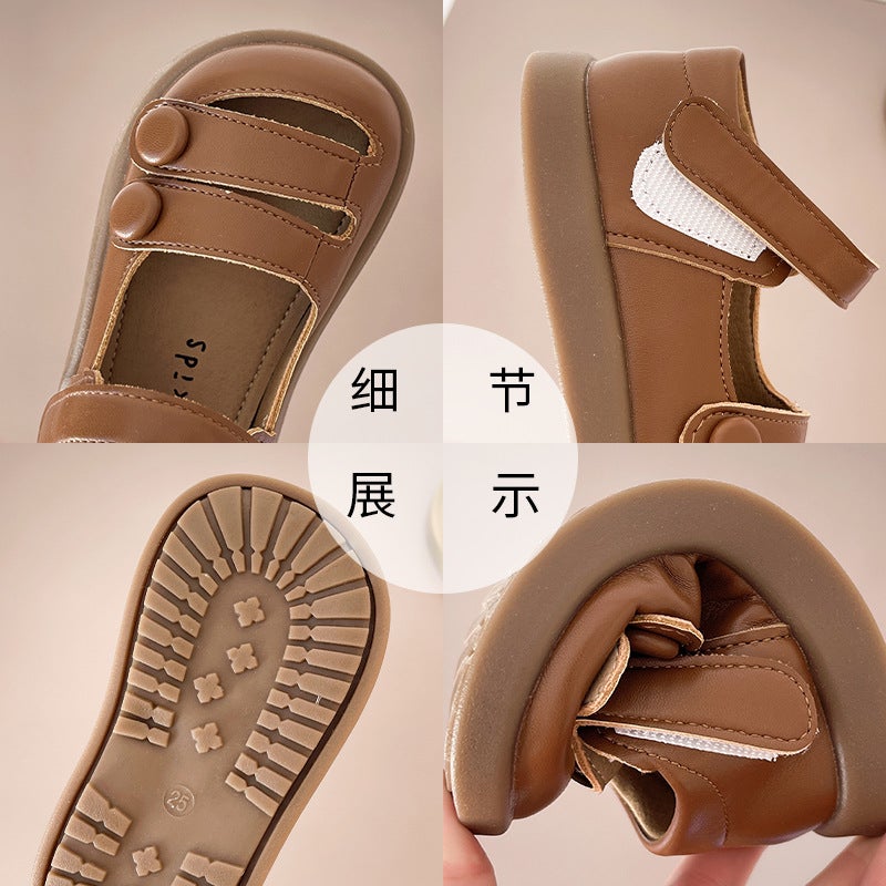 Girls'' Leather Sandals 2026 Summer New British Style Princess Shoes Soft Sole Baby Toddler Closed-Toe Sandals - Image 5