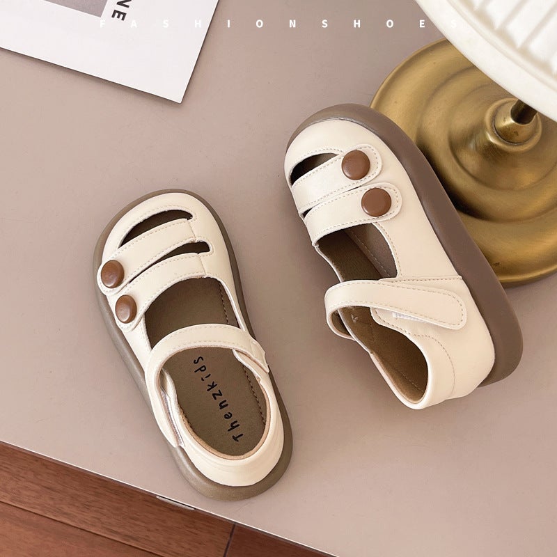 Girls'' Leather Sandals 2026 Summer New British Style Princess Shoes Soft Sole Baby Toddler Closed-Toe Sandals - Image 2
