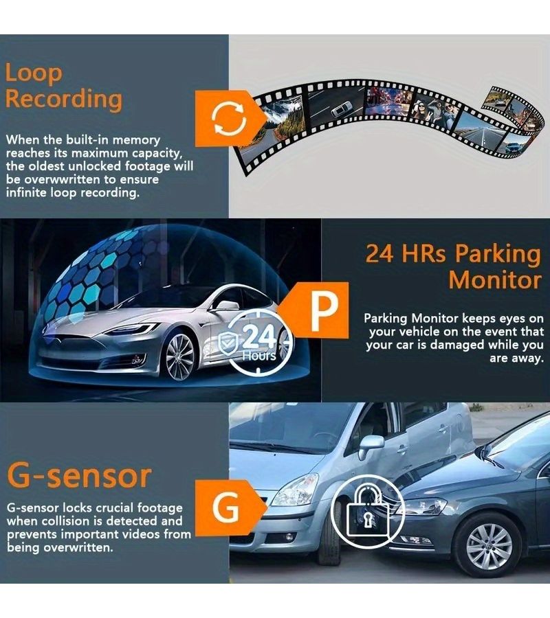 أربع كاميرات أمامية خلفية يسار يمين 128 جيجابايت 1080 بيكسل عالية الدقة كاملة زاوية عريضة 360 درجة - Image 3