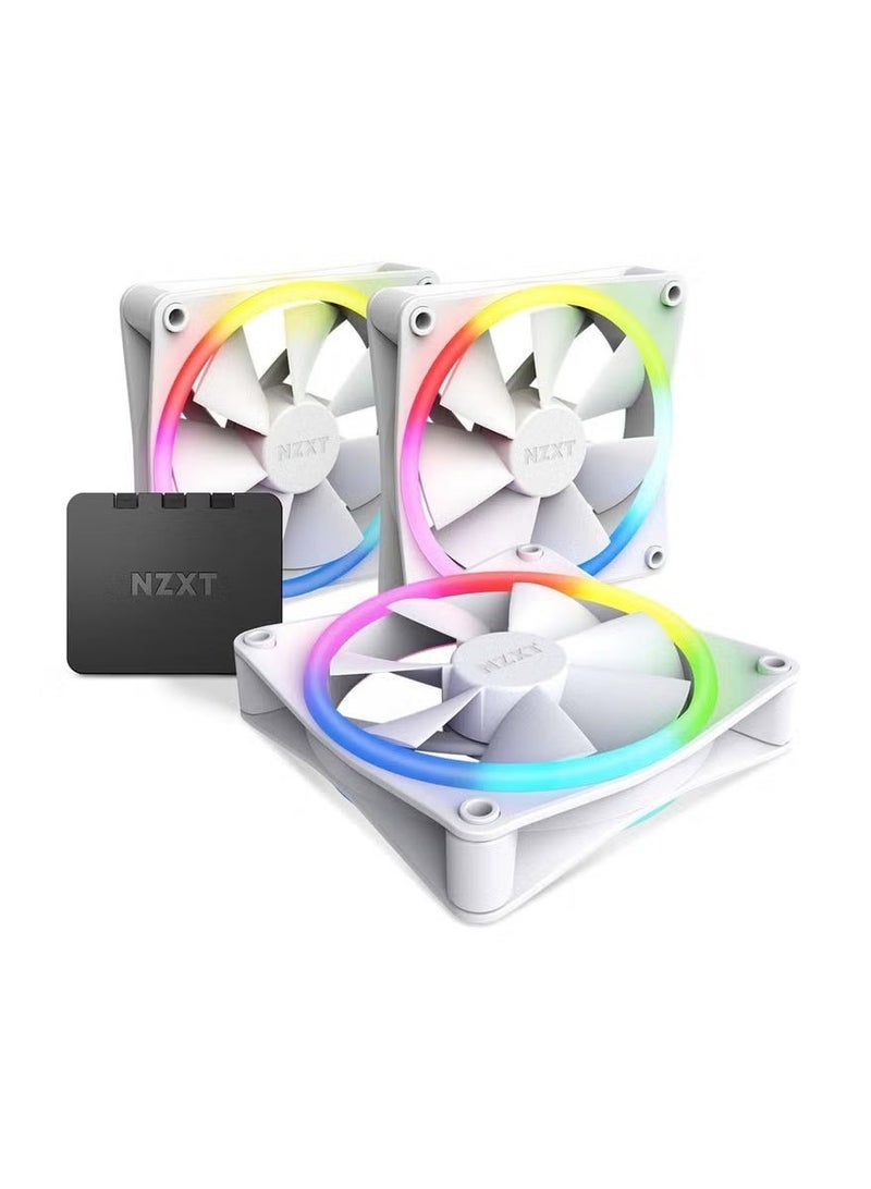 NZXT F120 RGB Duo Triple Pack 120mm PWM Dual-Sided RGB Fans, 3-Pack with RGB Controller, 20 Individually Addressable LEDs per Fan, Fluid Dynamic Bearing, Low-Noise Rubber Dampeners, CAM Software Control, White | RF-D12TF-W1 - Image 1