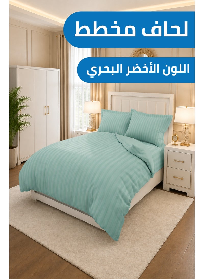 Premium Stripe Comforter Bedding Set in Sea Green with Fitted Bedsheet & Pillow Covers, Soft Luxury Bed Set for Single, Full, Queen & King Size - Image 1