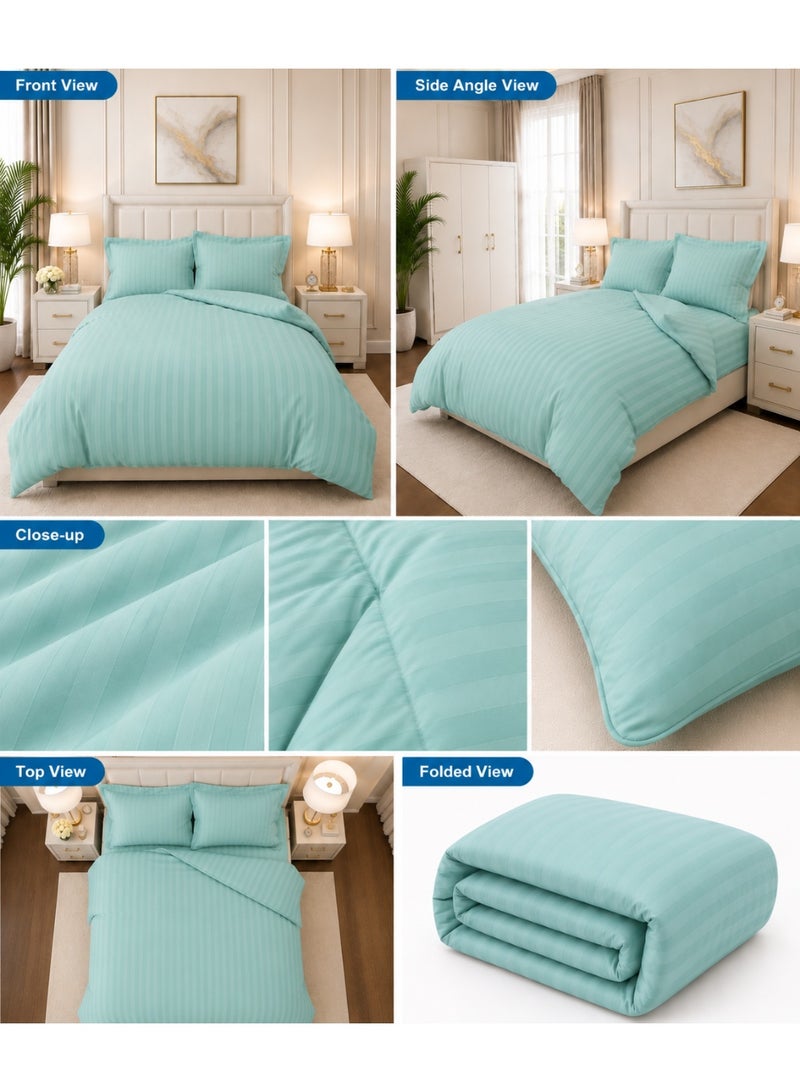 Premium Stripe Comforter Bedding Set in Sea Green with Fitted Bedsheet & Pillow Covers, Soft Luxury Bed Set for Single, Full, Queen & King Size - Image 2