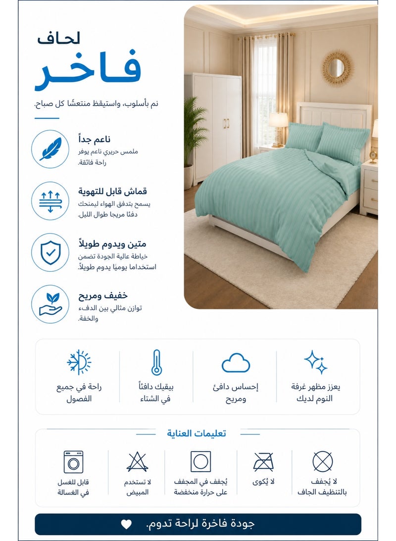 Premium Stripe Comforter Bedding Set in Sea Green with Fitted Bedsheet & Pillow Covers, Soft Luxury Bed Set for Single, Full, Queen & King Size - Image 3