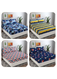 VAS COLLECTIONS VAS COLLECTION 144 TC Microfiber Double Bedsheets Combo Pack of 4 Bedsheet with 8 Pillow Covers 6X7 feet Bed 225X220 cmRedBlue Brown 