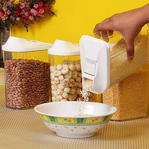 ShopoBox Easy Flow Plastic Kitchen Storage Jars Container Set Transparent 1500 ML Set of 4 Multi Color - Image 3