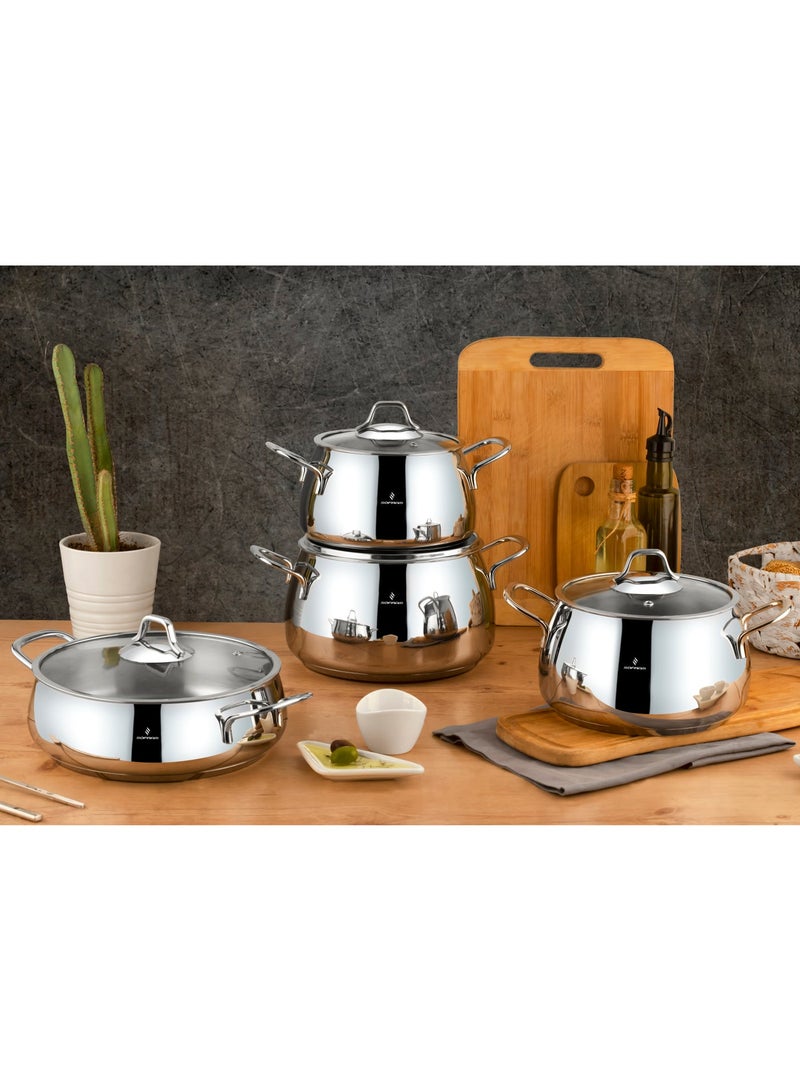 Sofram Haigh Quality Turkish Stainless Cookware Set With Glass Lid 8 Pcs - Image 1