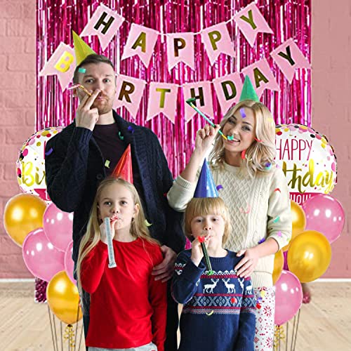 AMFIN® Pink foil curtain for Decoration / Decoration For Birthday / Decoration Girls Foil / Happy Birthday Banner / Pink Theme Birthday Decoration - Pack of 18 - Image 2