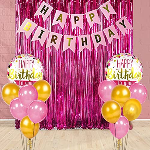 AMFIN® Pink foil curtain for Decoration / Decoration For Birthday / Decoration Girls Foil / Happy Birthday Banner / Pink Theme Birthday Decoration - Pack of 18 - Image 1