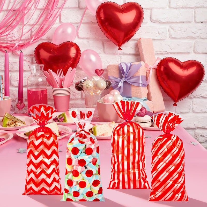 ZYLOP Red Valentines Cellophane Treat Bags â€“ 100PCS Clear Valentines Goodie Bags with 110 Twist Ties, Candy Cookie Gift Bags for Valentineâ€™s Day, Birthday, Wedding, Christmas Party Favors - Image 3