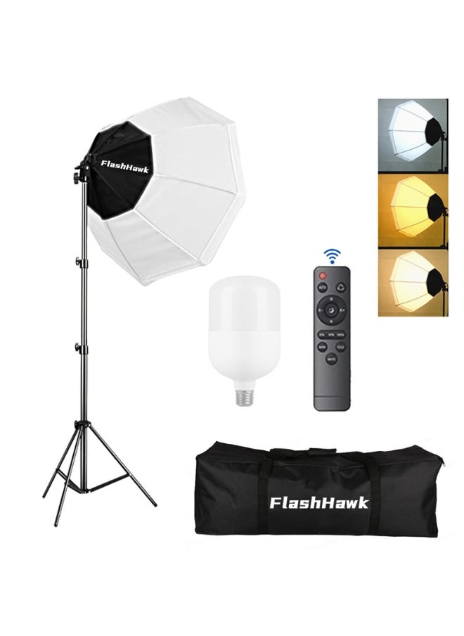 FlashHawk Photography Softbox Lighting Kit with 200W 3 Colors LED Bulb, Umbrellas Softbox and Carry Bag for Portrait Product Shooting  - Image 1