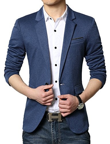 DAVID.ANN Men's Casual Fit One Button Center Vent Blazer Jacket,Blue #3625,Small - Image 5