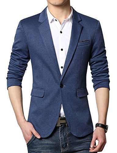 DAVID.ANN Men's Casual Fit One Button Center Vent Blazer Jacket,Blue #3625,Small - Image 2