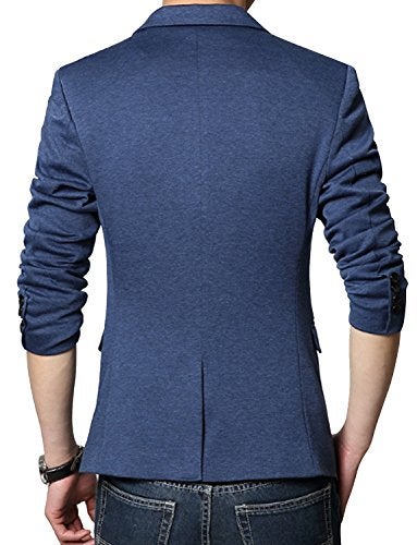 DAVID.ANN Men's Casual Fit One Button Center Vent Blazer Jacket,Blue #3625,Small - Image 3