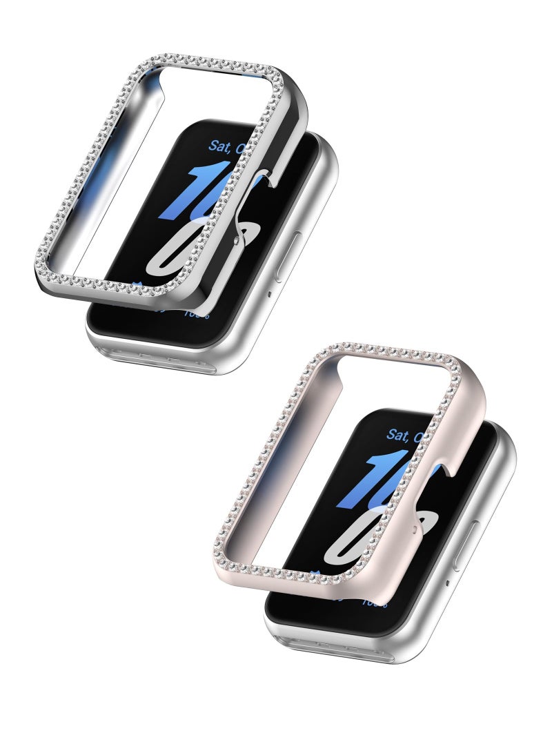 SYOSI Compatible with Samsung Galaxy Fit3 Bling Diamond Case PC Bumper Protective Cases (No Screen Protector) Solf TPU Full Protective Bumper Smartwatch Cover Cases (Silver+Starlight) - Image 1