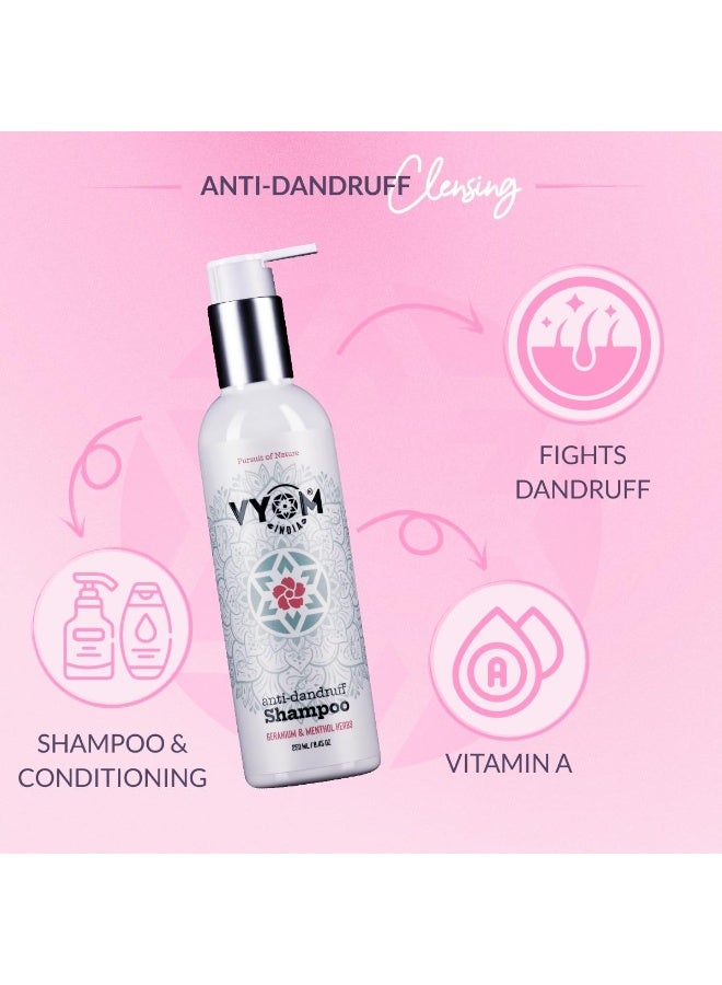 VYOM India Anti Hairfall Oil(100ml) + Anti hairfall & Dandruff Shampoo (250ml+250ml), For Strong, Long & Thick Hair, Enriched with Bhringraj, Amla, Geranium, Brahmi, Certified Organic & Plant Based - Pack of 3 - Image 5