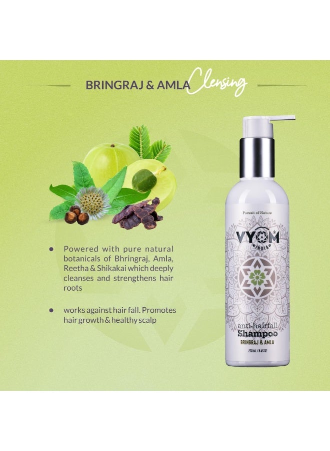 VYOM India Anti Hairfall Oil(100ml) + Anti hairfall & Dandruff Shampoo (250ml+250ml), For Strong, Long & Thick Hair, Enriched with Bhringraj, Amla, Geranium, Brahmi, Certified Organic & Plant Based - Pack of 3 - Image 3