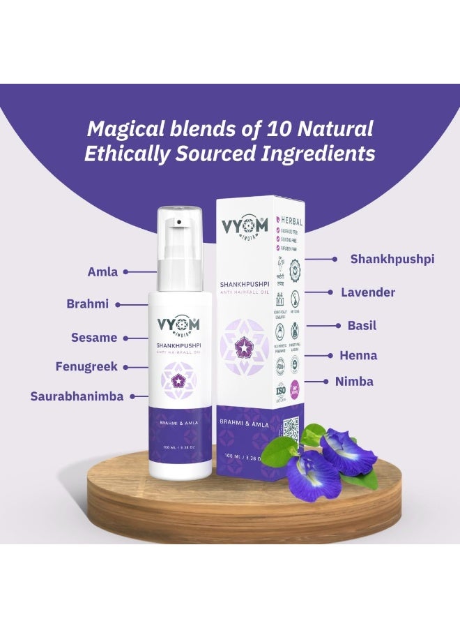 VYOM India Anti Hairfall Oil(100ml) + Anti hairfall & Dandruff Shampoo (250ml+250ml), For Strong, Long & Thick Hair, Enriched with Bhringraj, Amla, Geranium, Brahmi, Certified Organic & Plant Based - Pack of 3 - Image 4