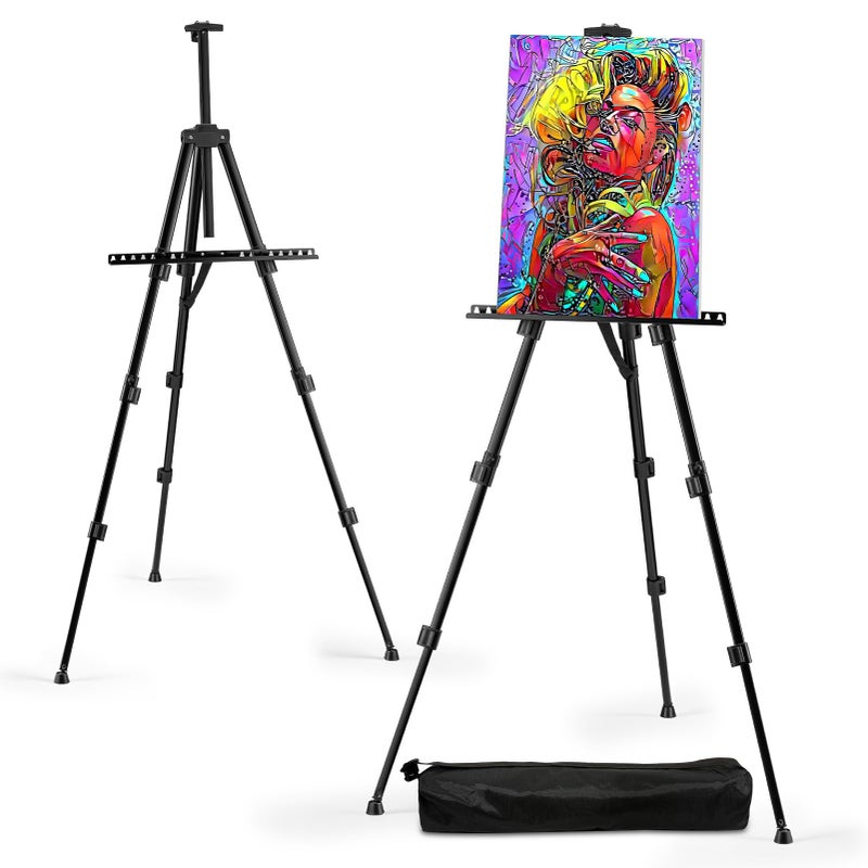 RRFTOK Easel Stand for Sign and Painting - Metal Tripod Adjustable Art Easels for Display Canvases Height from 17 to 66 Inch - Carry Bag for Table-Top/Floor Drawing and Displaying with Black - Image 1