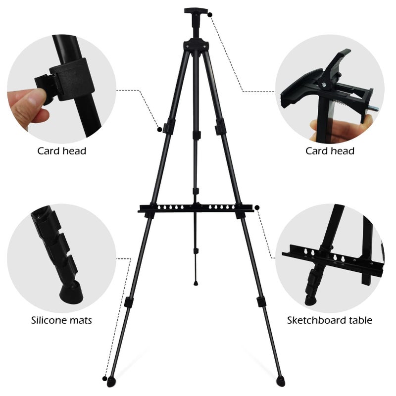 RRFTOK Easel Stand for Sign and Painting - Metal Tripod Adjustable Art Easels for Display Canvases Height from 17 to 66 Inch - Carry Bag for Table-Top/Floor Drawing and Displaying with Black - Image 5