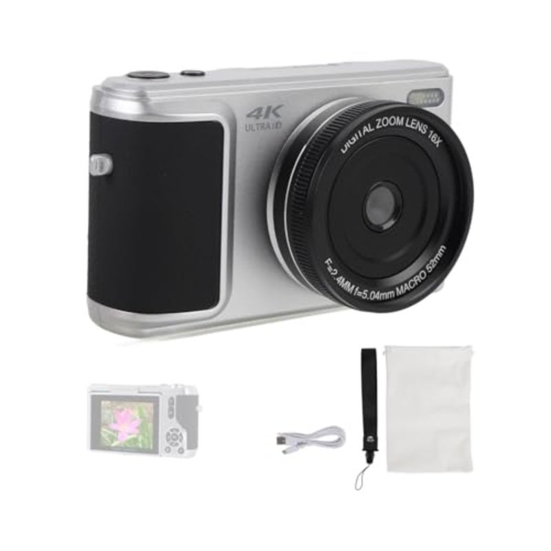 4K Digital Camera for photography and video, 64MP mirrorless camera with 180 flip screen, black, 16x zoom and anti-shake auto focus - Image 1