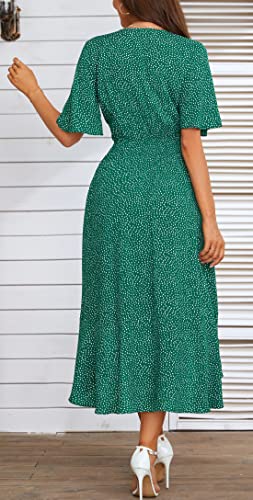 Kormei Womens Short Sleeve Floral Maxi Dress High Low V-Neck Flowy Party Long Dresses M Polka-Dot Green - Image 4