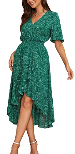 Kormei Womens Short Sleeve Floral Maxi Dress High Low V-Neck Flowy Party Long Dresses M Polka-Dot Green - Image 1