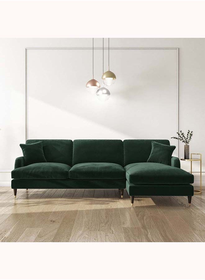 FSH Furniture - L Shape 3 Seater Sofa In Teal Velvet Rightand Facing 85x256x151 cm - Image 1