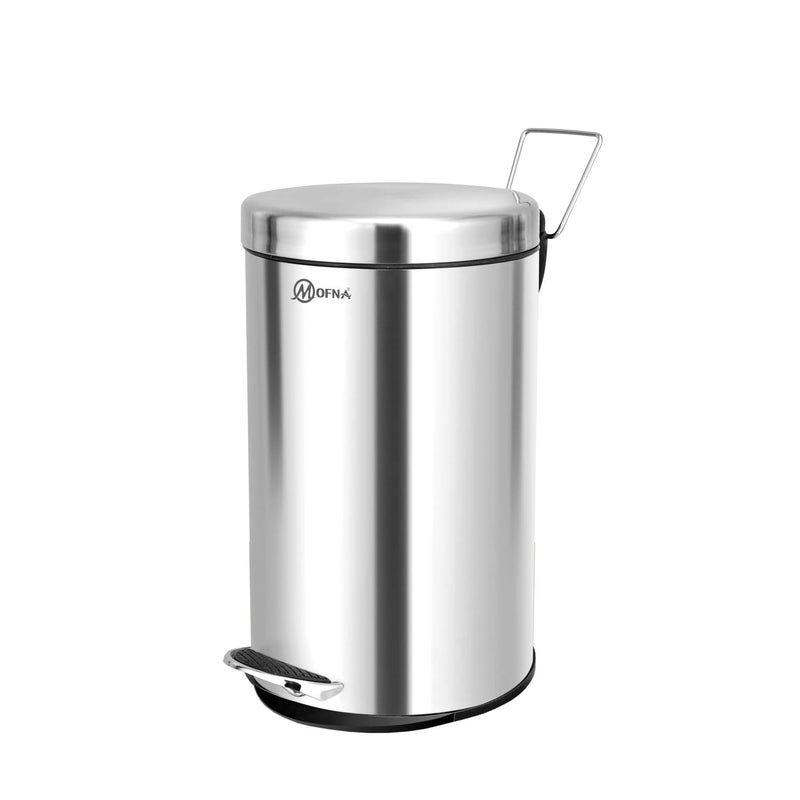 mofna mofna Stainless Steel Pedal Dustbin Foot Operated Dustbin Trashcan Papper Bin Trash Barrel Wastebasket For Kitchen Office Bathroom Home 8x12 Inch Silver  - Image 1